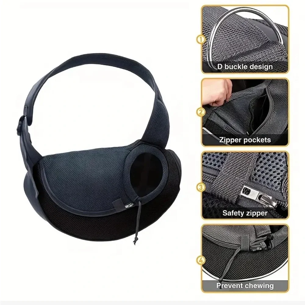 Breathable Mesh Travel Safe Sling Carrier For Dogs and Cats , Size Small, Black